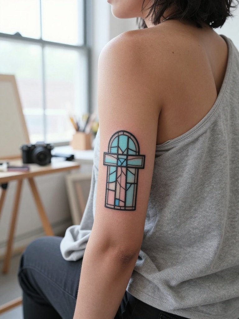 14 Stunning Feminine Christian Tattoo Ideas Trending Now 14 Feminine Christian Tattoo For Women: Stained Glass Cross Window