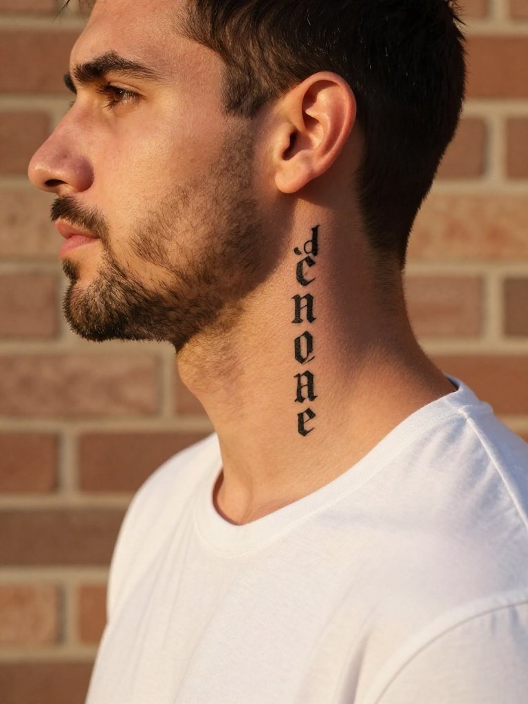 Side Neck Script Tattoo for Men – One Word, Maximum Impact