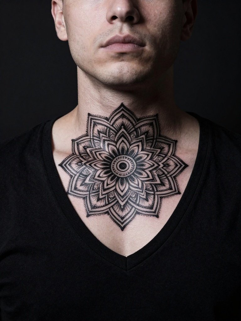 Front Neck Mandala – A Symmetrical Neck Tattoo for Men