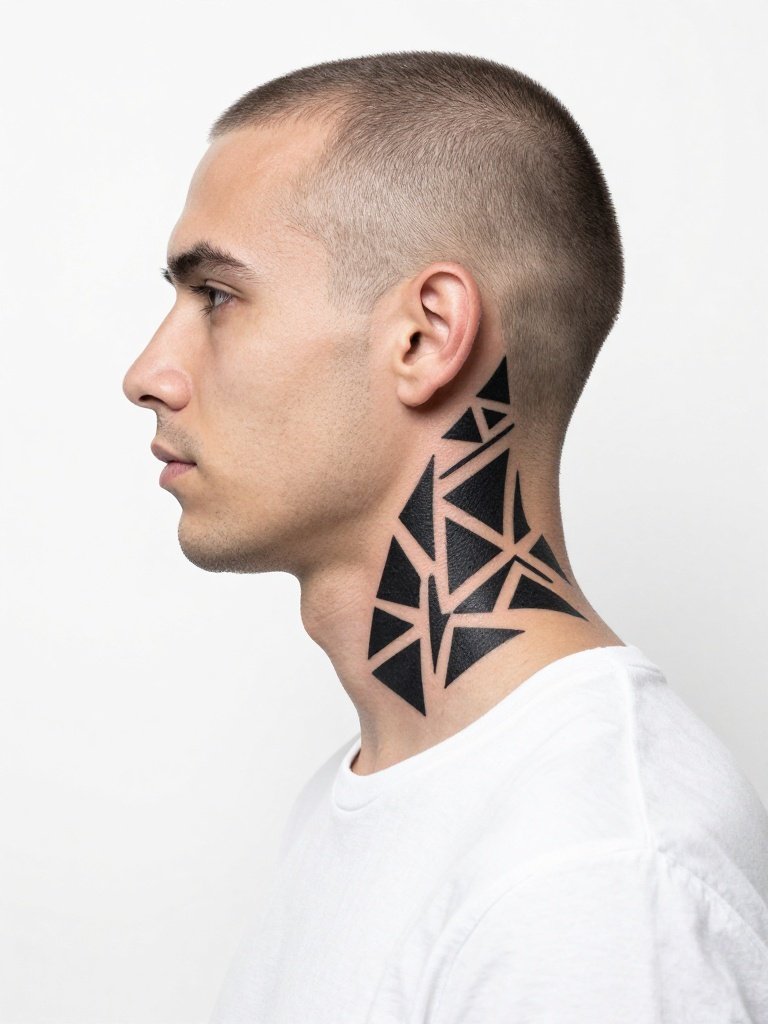 Geometric Blackwork – A Modern Neck Tattoo for Men