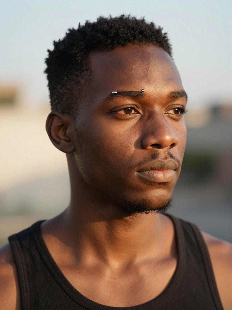 Eyebrow Piercing Men Black Style With a Horizontal Bar
