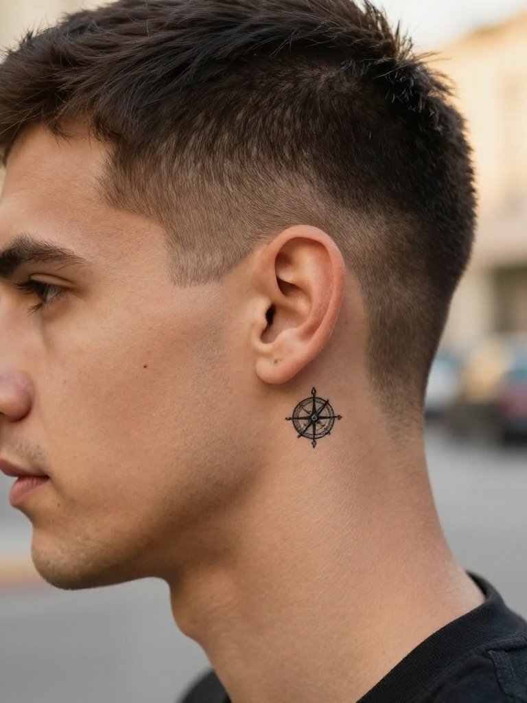 Minimalist Compass or Arrow – A Small Neck Tattoo for Men