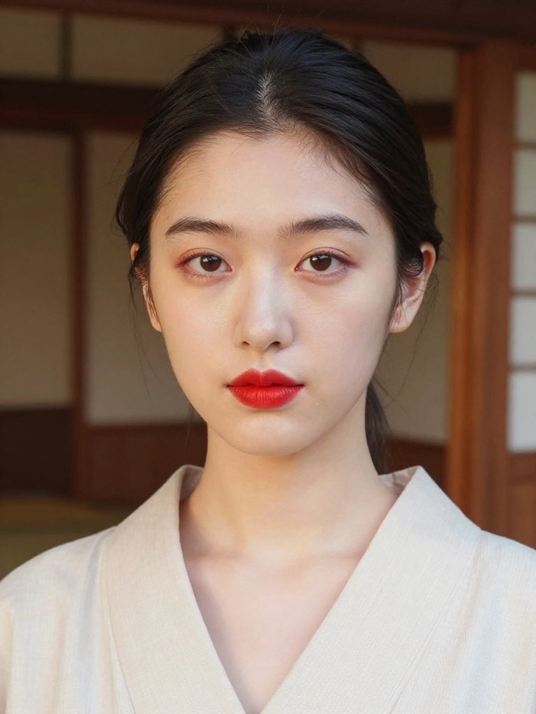 Japanese Makeup Look Traditional With White And Red Accents