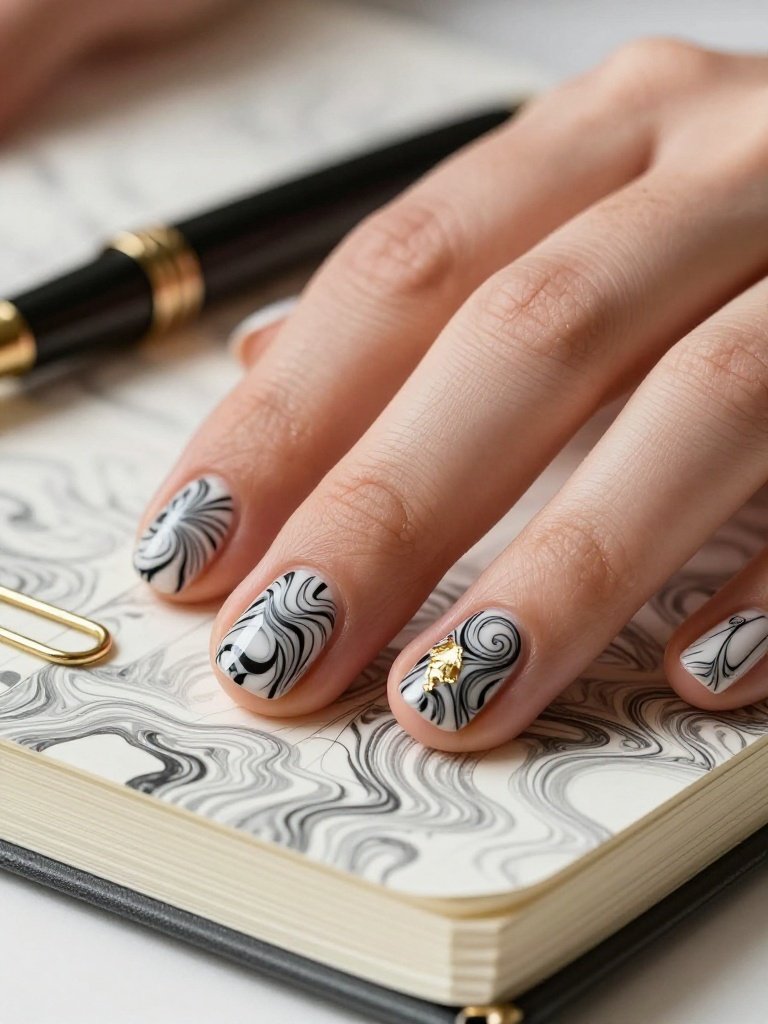 Composition Notebook Marble Back to School Nail Design
