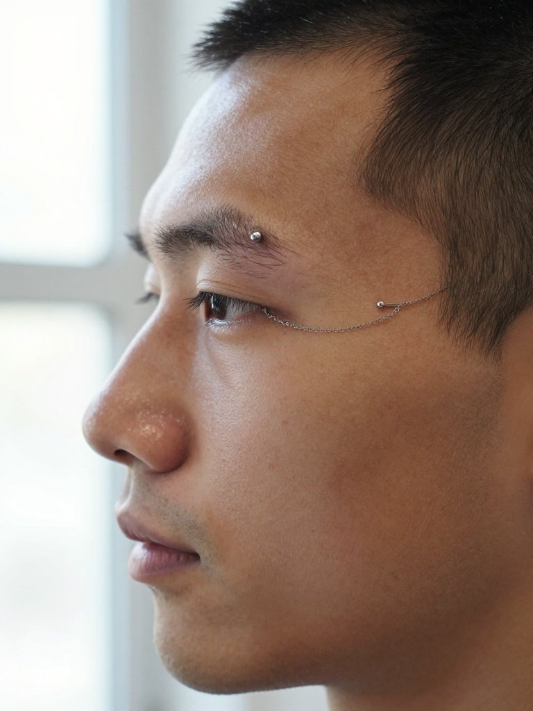 Eyebrow Piercing Men Jewelry Idea With a Fine Chain