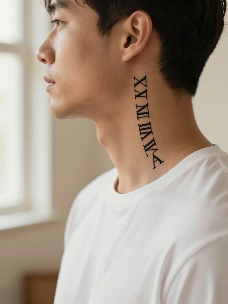 Birth Year or Roman Numerals – A Personal Men's Neck Tattoo