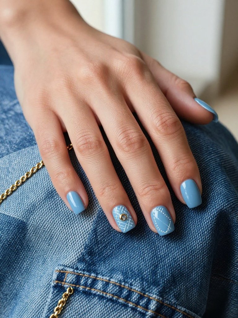 Denim Patchwork Back to School Nail Art