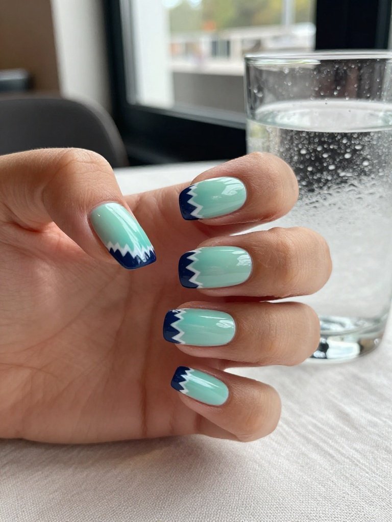 Blue Ombre Bite-Mark Shark Week Nails