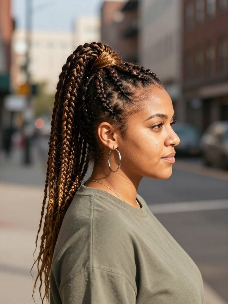 Braid Hairstyles Cute High Cornrow Ponytail
