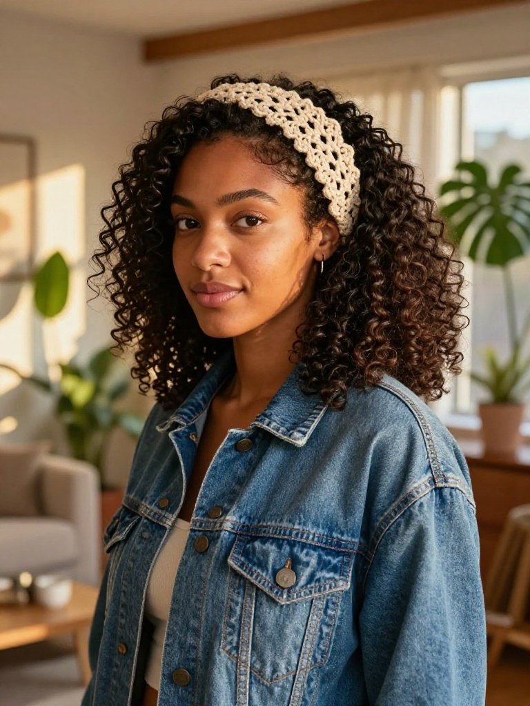 Headband Hairstyles : 16 Beautiful Looks That Actually Stay Put 5 Crochet or Knitted Headband on Natural Texture