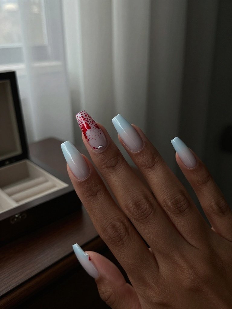 Red Splatter Bite Mark Shark Week Nails