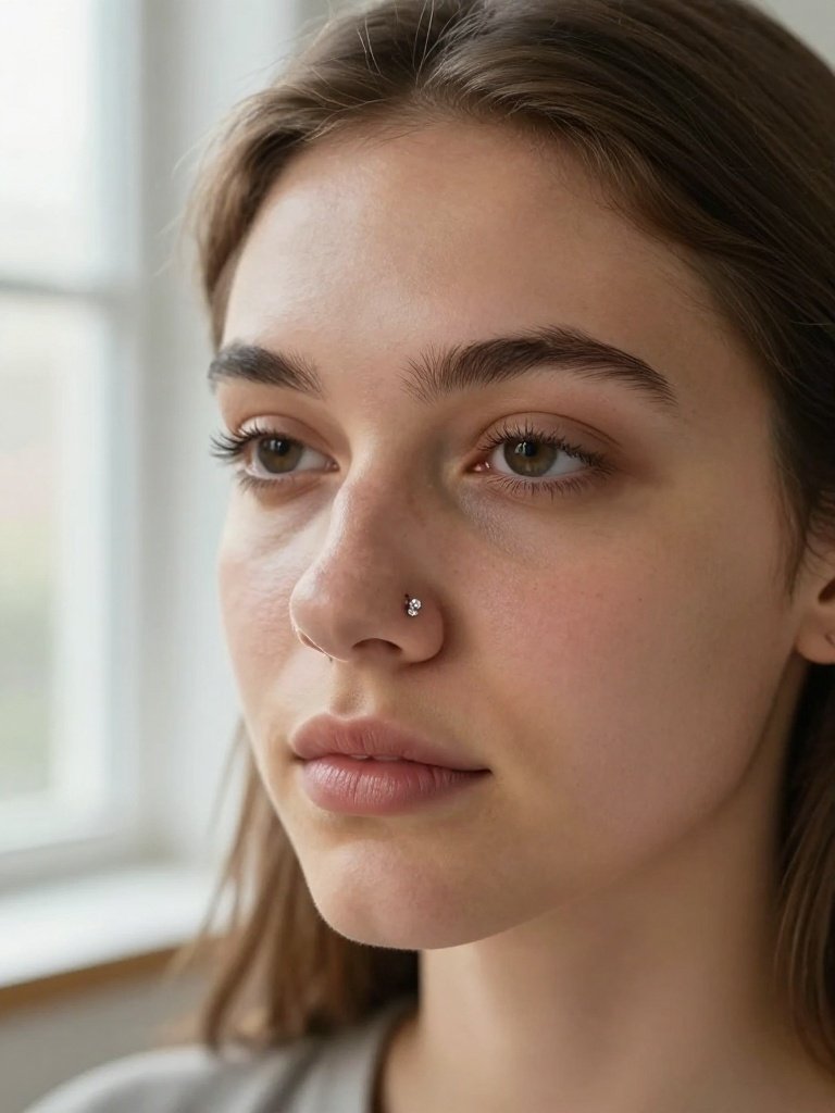Paired Nostril Studs With a Snake Eyes Piercing Mood