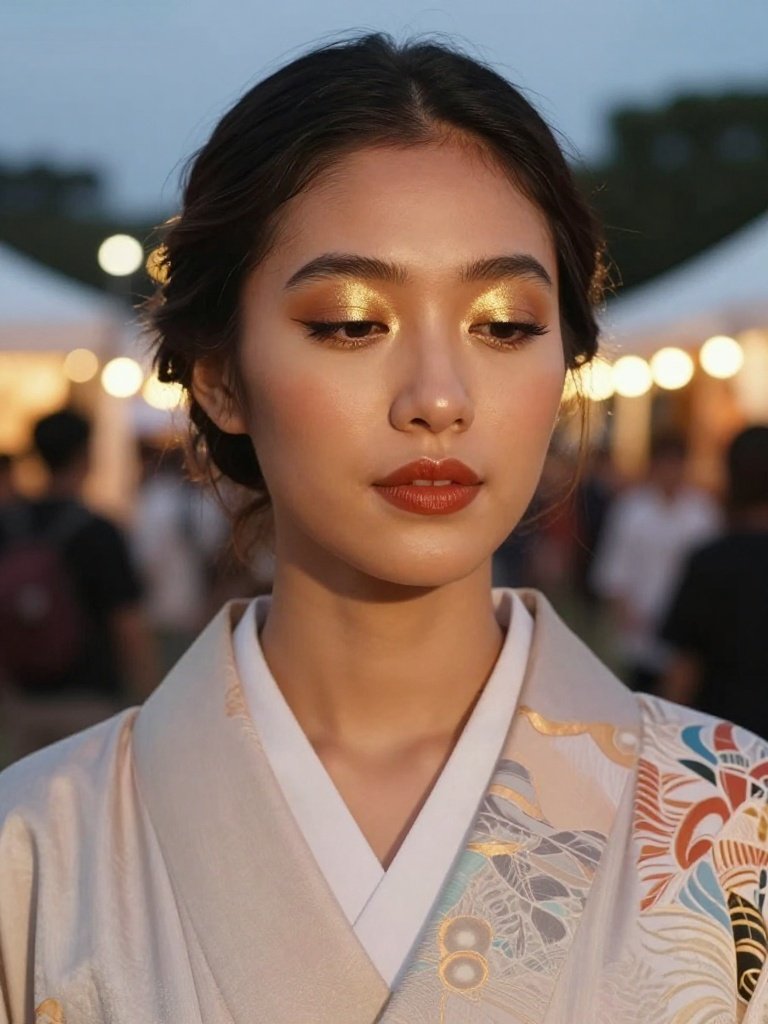 Golden Kimono-Inspired Japanese Makeup