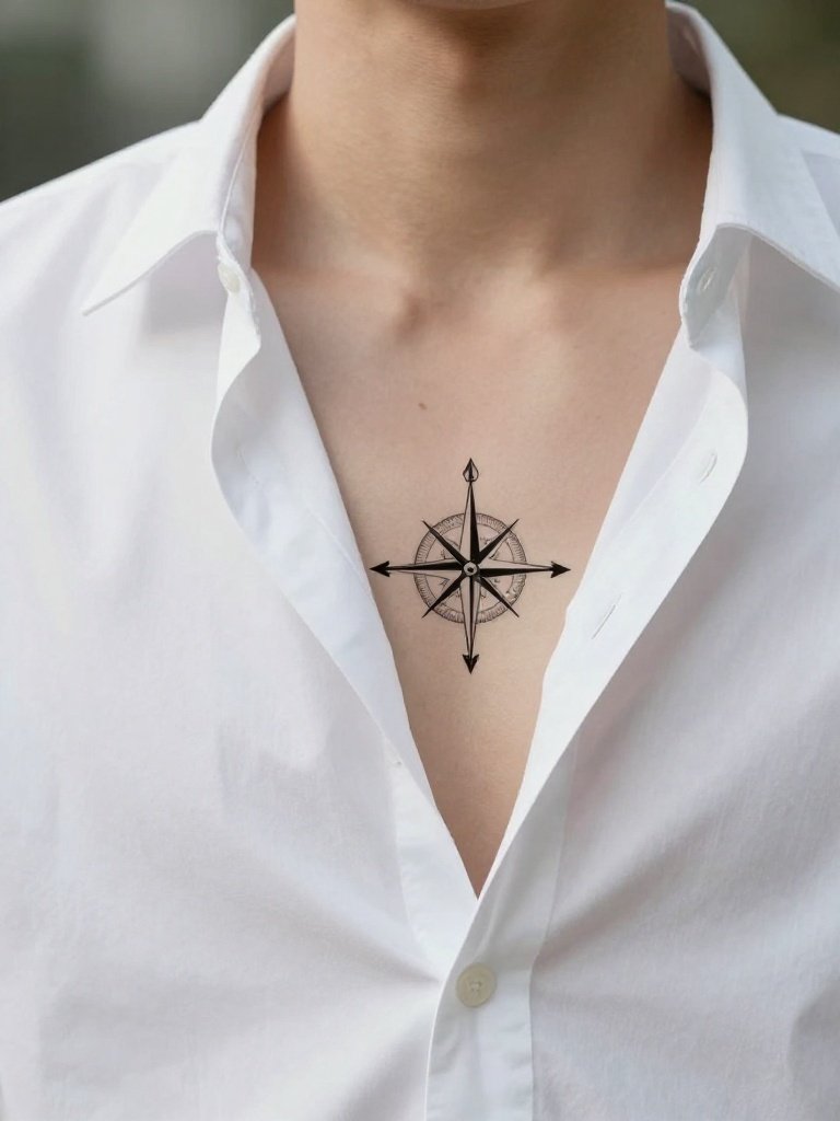 21 Chest Tattoos For Men: Trending And Iconic Ideas 19 Small Compass And Arrow Minimalist Design