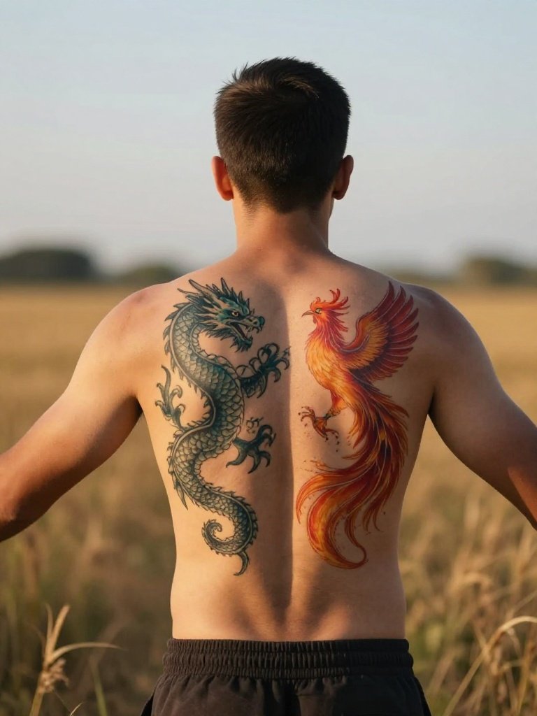 14 Iconic Dragon Tattoo Men Ideas With Insider Tips 13 Dragon Tattoo Men and Phoenix: Balance Piece