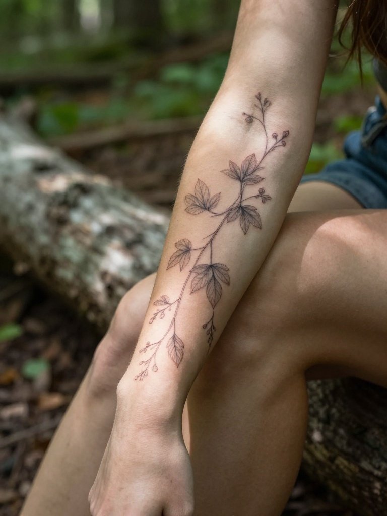 Soft Botanical Vine: A Quiet Inner Forearm Tattoo for Women