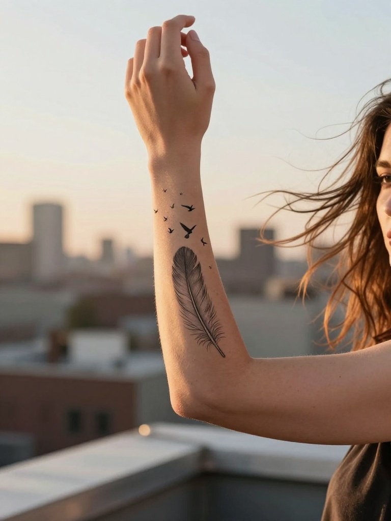 Feather Turning Into Birds: A Classic Forearm Tattoo for Women