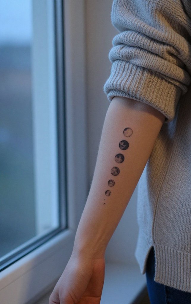 Fine Line Moon Phases: A Sequential Forearm Tattoo Women