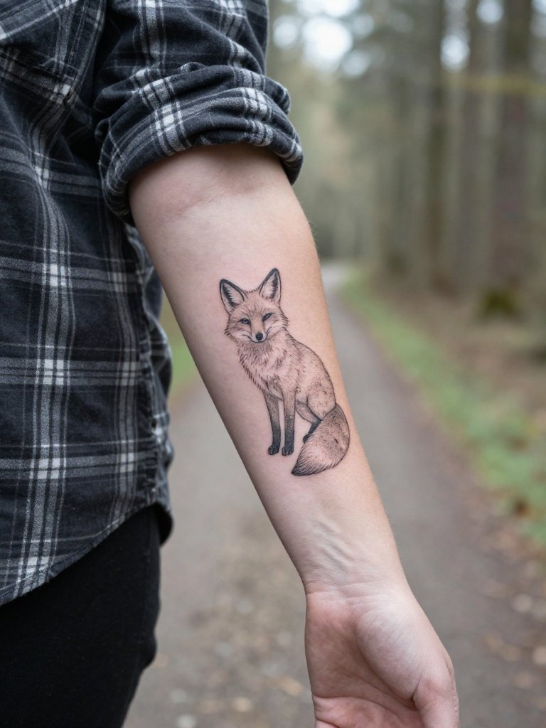 Fox Silhouette Portrait: A Detailed Outer Forearm Tattoo Women