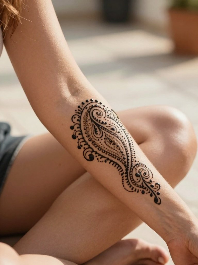 Dotwork Henna-Inspired Pattern: A Statement Forearm Tattoo  Women