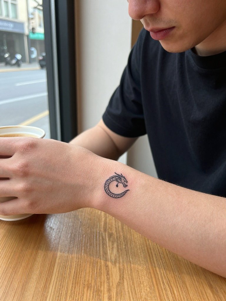 14 Iconic Dragon Tattoo Men Ideas With Insider Tips 1 Small Dragon Tattoo Men Design: Minimalist Wrist Coil