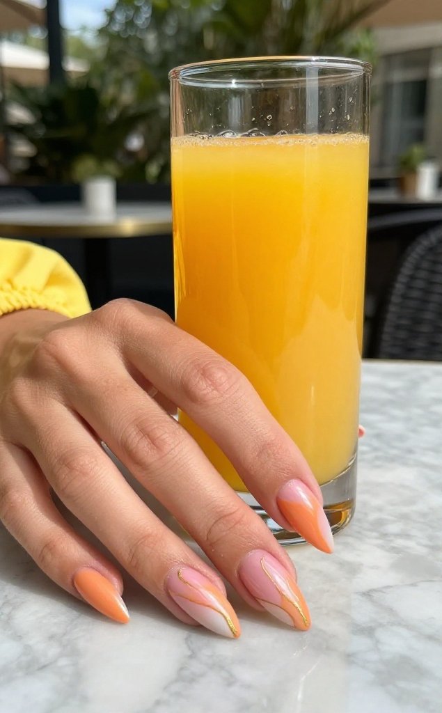 22 Stunning Stiletto Nails Ideas For Every Bold Mood 7 Citrus Swirl Marble Stiletto Nails