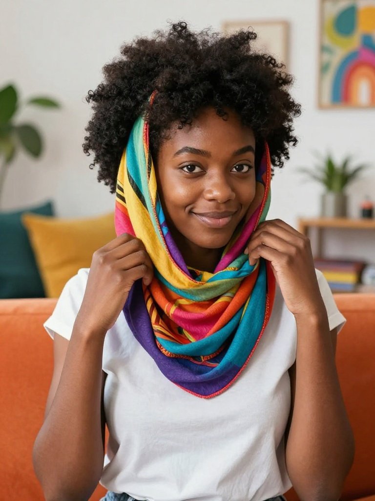 Scarf-Wrapped Afro Hairstyles With Crown Volume