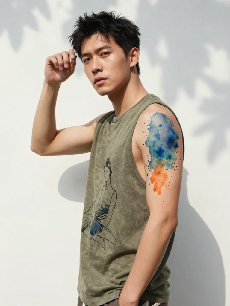 Watercolor Splash Sleeve Tattoo for Men