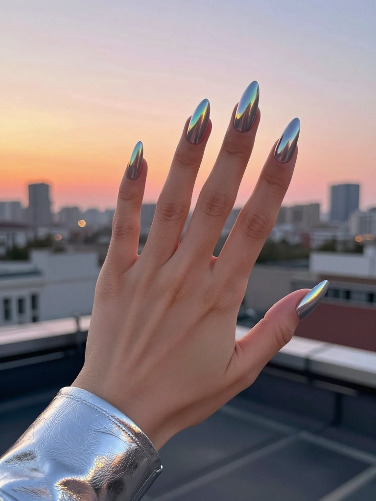 22 Stunning Stiletto Nails Ideas For Every Bold Mood 13 Holographic Chrome Silver Stiletto Nails