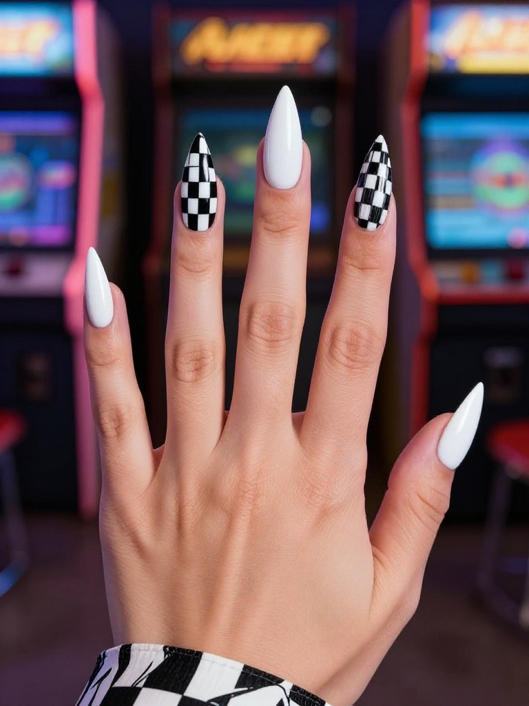 22 Stunning Stiletto Nails Ideas For Every Bold Mood 19 19. Checkerboard Pop Art Stiletto Nails