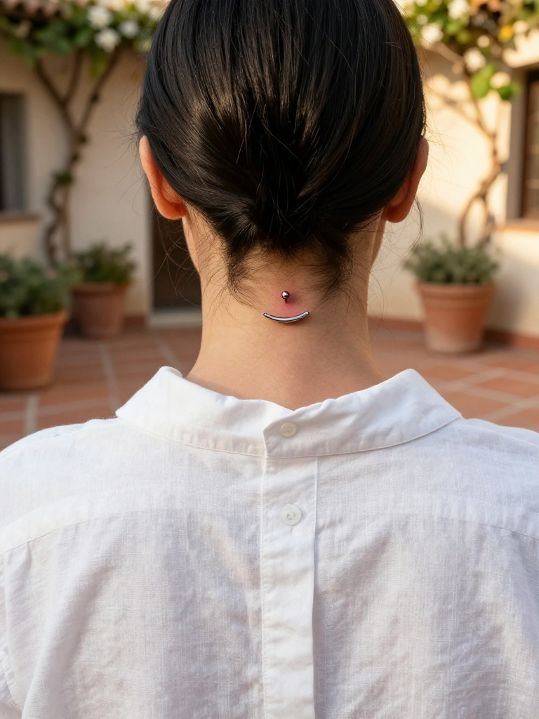 15 Stunning Neck Piercing Ideas Worth Trying Today 12 Curved Barbell Nape Neck Piercing