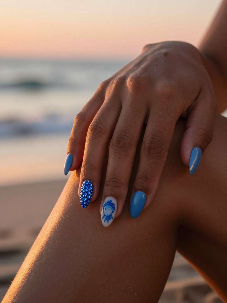 17 Stunning Stitch Nails Ideas You'll Actually Wear 1 Rhinestone Accent Stitch Nails With a Hand-Painted Character