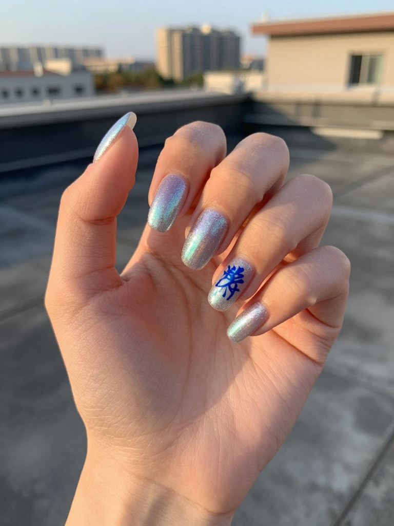 17 Stunning Stitch Nails Ideas You'll Actually Wear 7 Holographic Glitter Stitch Nails With a Character Accent