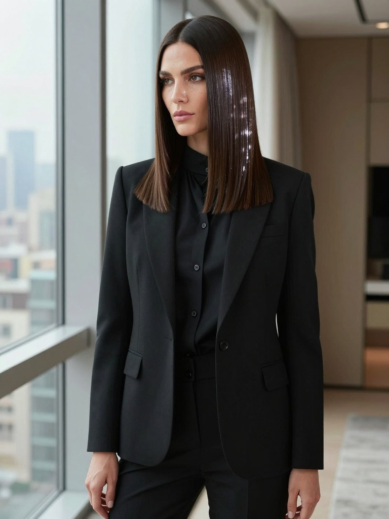 Sleek Straight Shoulder Length Hairstyle