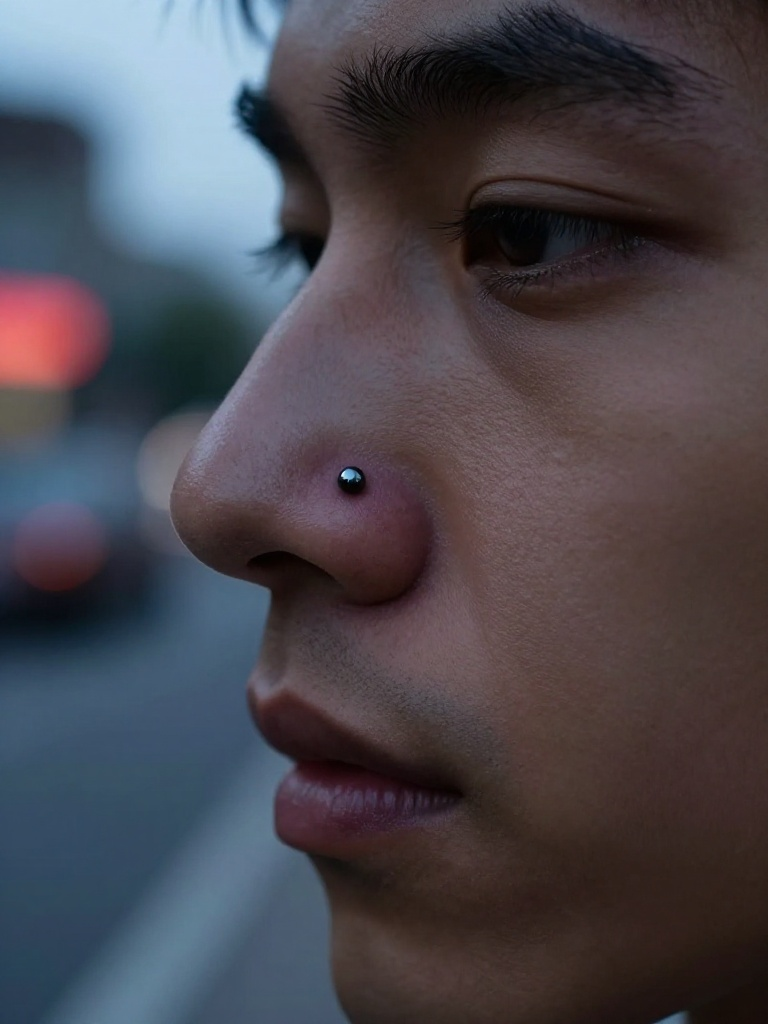 Dark Stone Stud: An Edgier Men's Nostril Piercing 