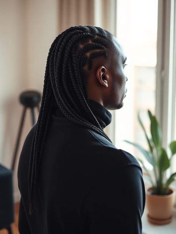Male Braids Hairstyles Long Hair Into a Low Bun