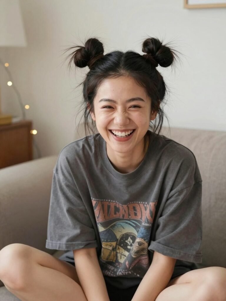 Double Mini-Bun Grunge Hairstyle With Messy Lengths