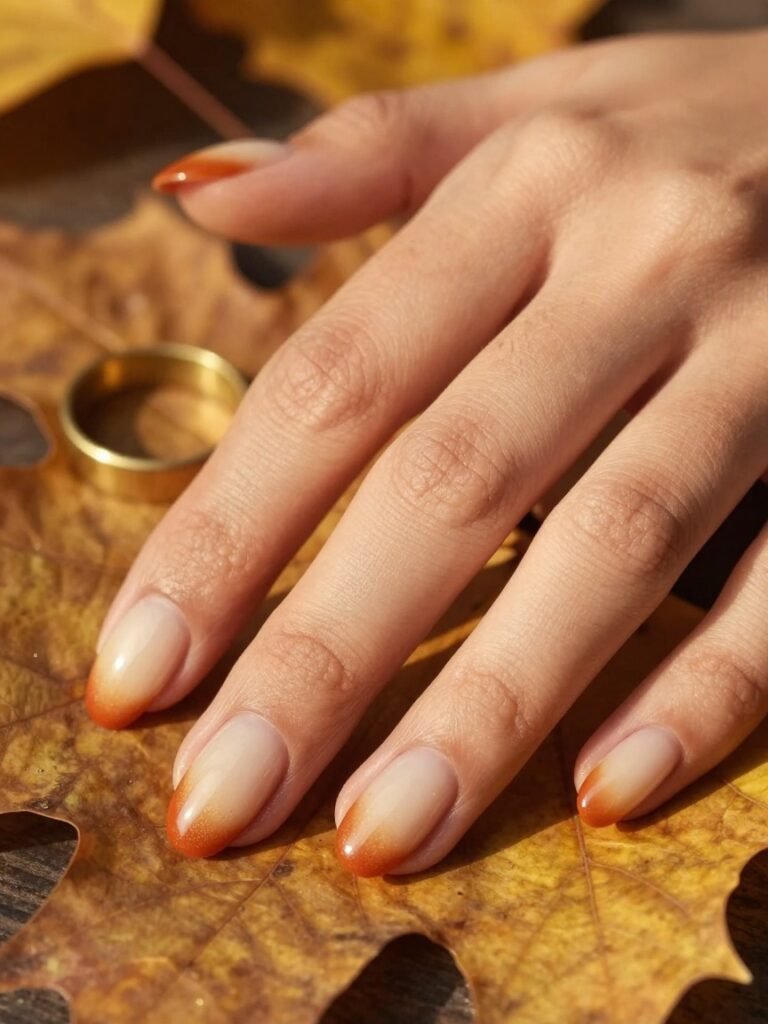 Cream-to-Rust Ombré Back to School Nail Gradient