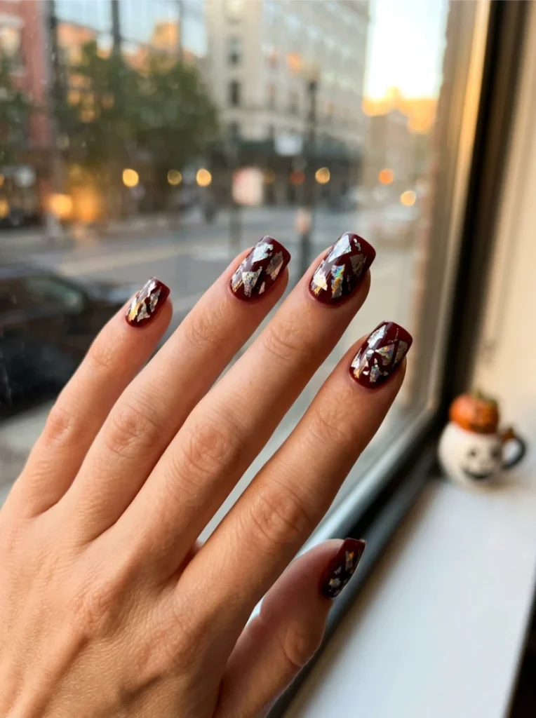 Cracked Glass Foil Halloween Nails