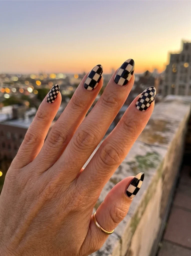Mismatched Fall Checkered Nails Square Sizes