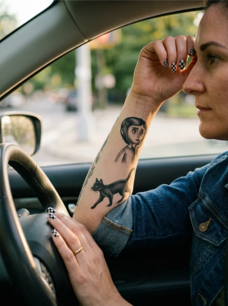 Coraline and the Black Cat Companion Tattoo