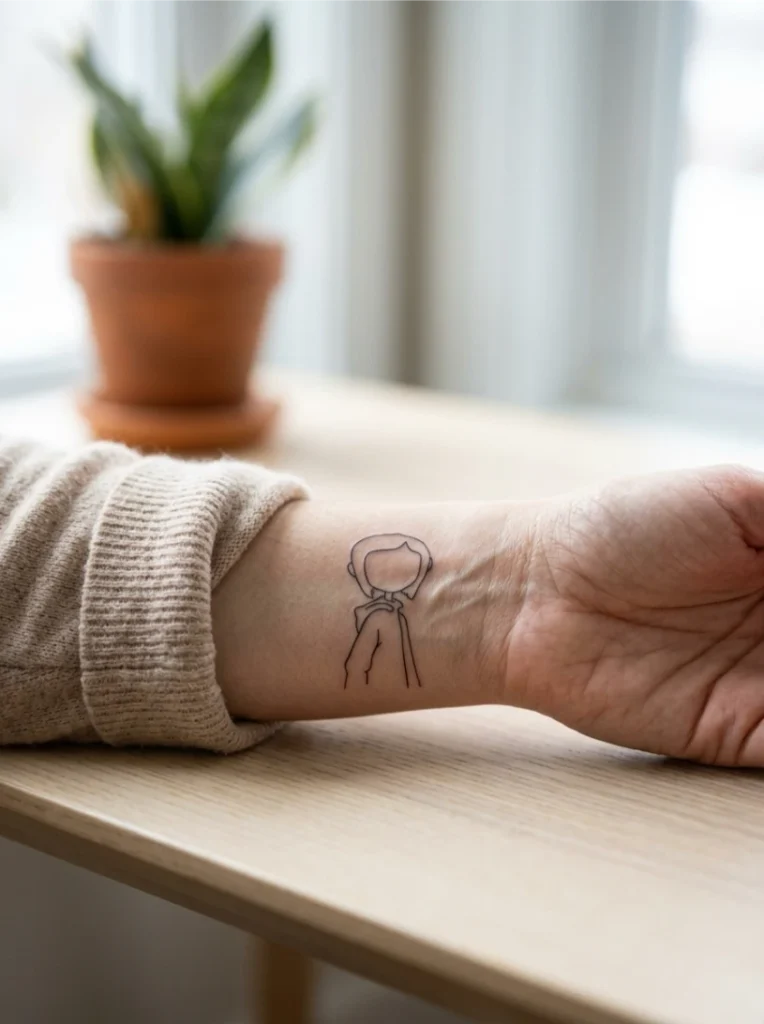 Minimalist Fine-Line Coraline Tattoo