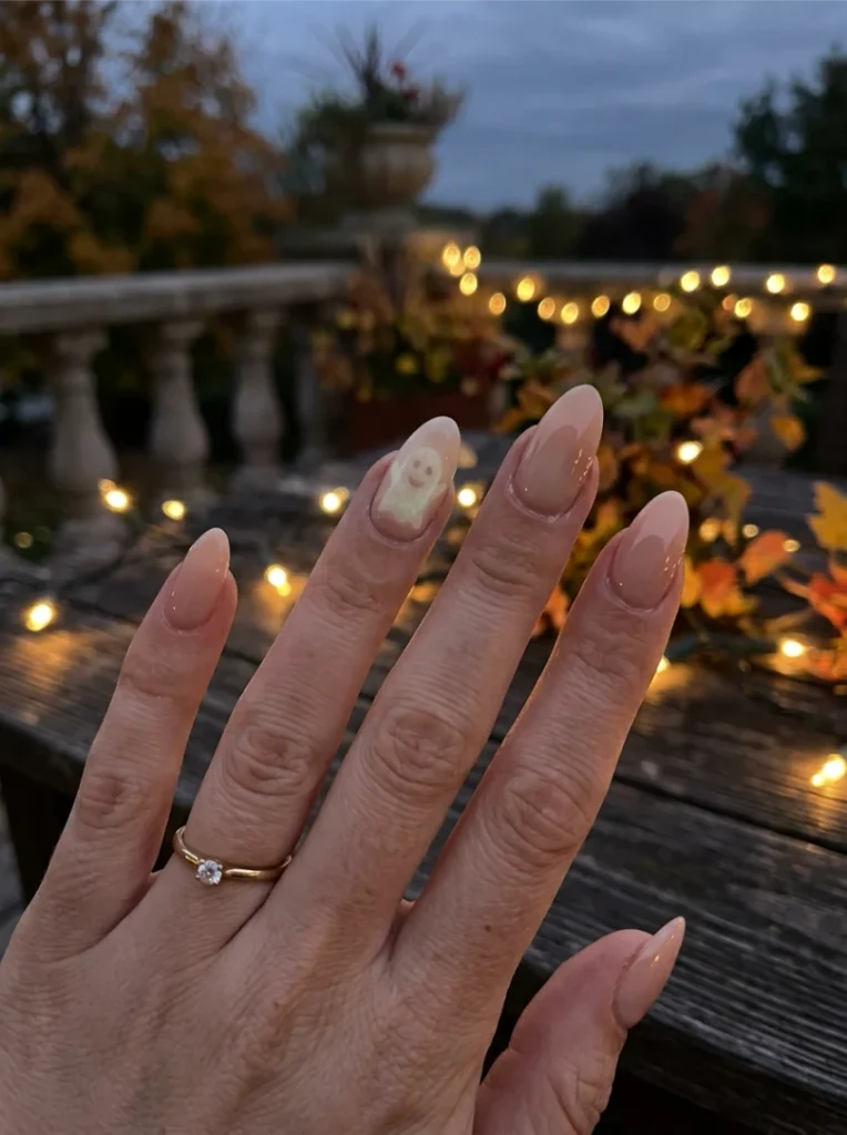 Glow-in-the-Dark Ghost Halloween Nails