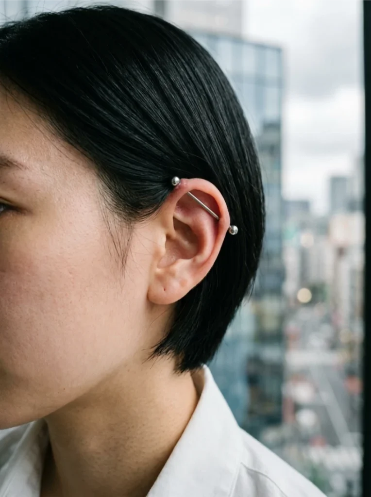 Sleek Single Bar Industrial Piercing With No Embellishment