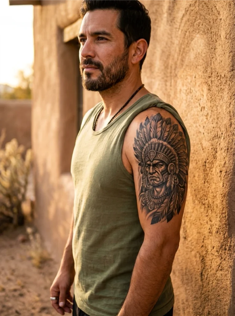 Aztec Warrior Portrait for a Chicano Style Tattoo