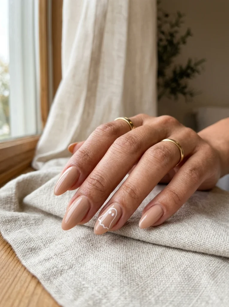 Minimalist Ghost Accent Halloween Nails