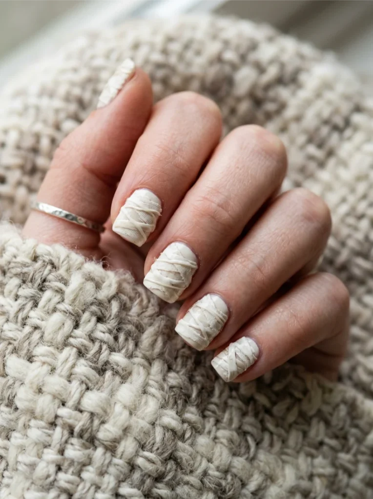 Mummy Wrap Textured Halloween Nails