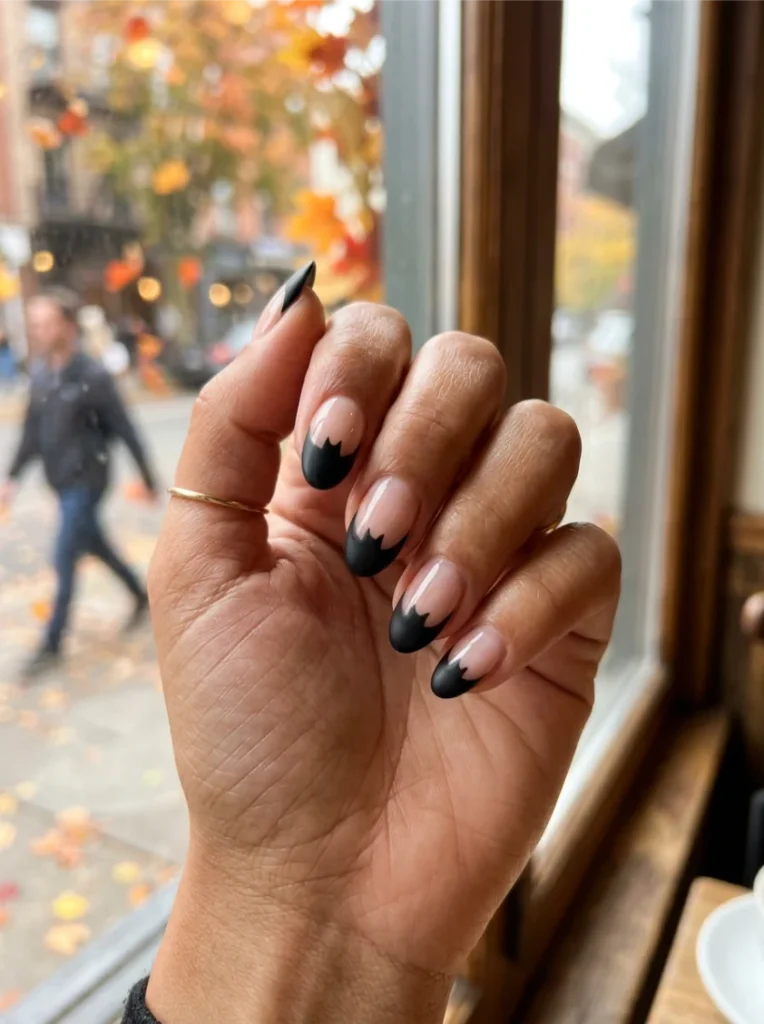 Negative Space Bat Wing Halloween Nails