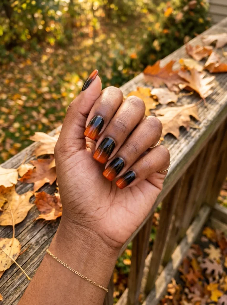 Orange to Black Ombré Halloween Nails