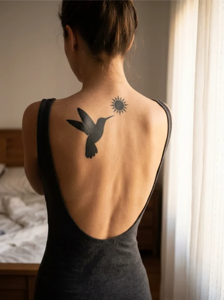 Blackwork Silhouette Hummingbird Tattoo